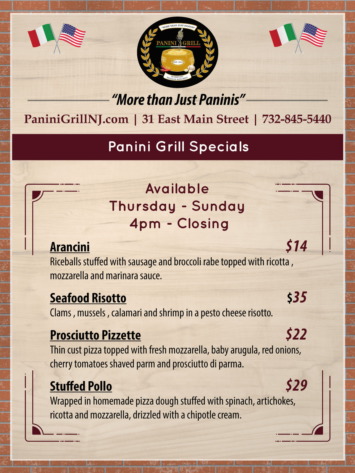 Panini Grill Restaurant Located in 31 East Main Street, Freehold, NJ